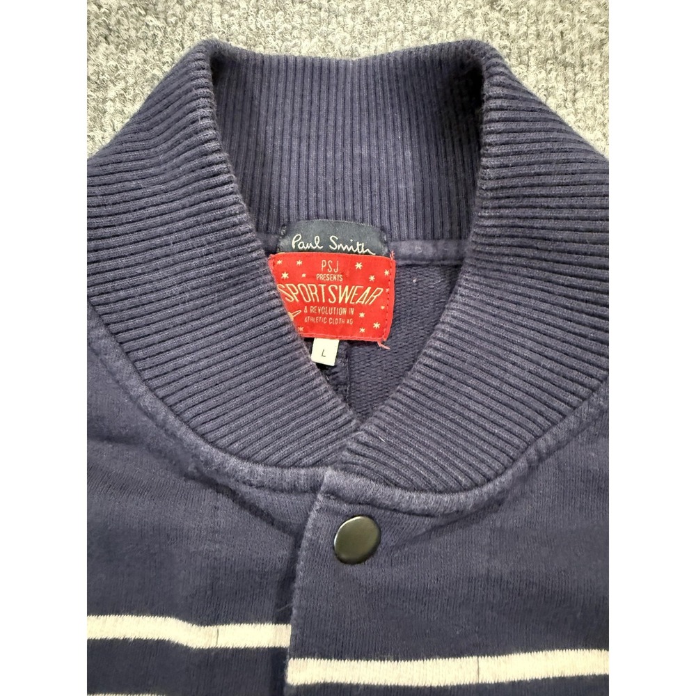Paul Smith Sweater Mens Large Blue Striped Snap Cardigan Pockets Cotton - Picture 5 of 12
